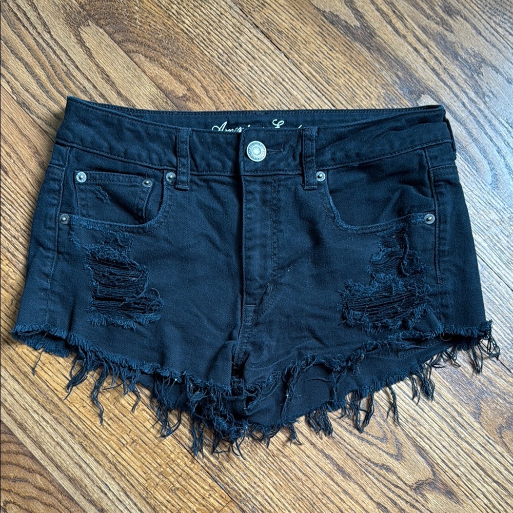 American Eagle Outfitters Black Distressed Jean Shorts
